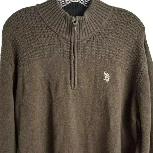U.S. Polo Assn. Men's 1/4 Zip Pullover Sweater Brown Size L Long Sleeve - Picture 2 of 13